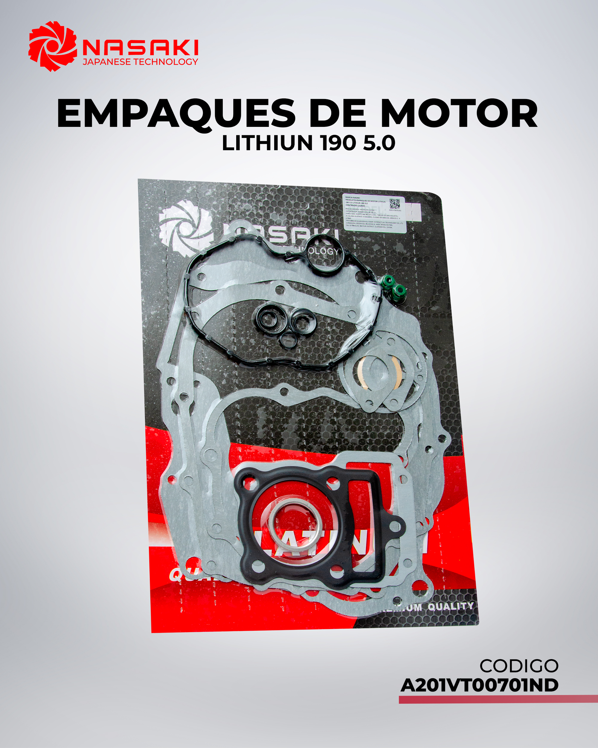 JUNTAS EMPAQUES DE MOTOR LITHIUM 190 5.0