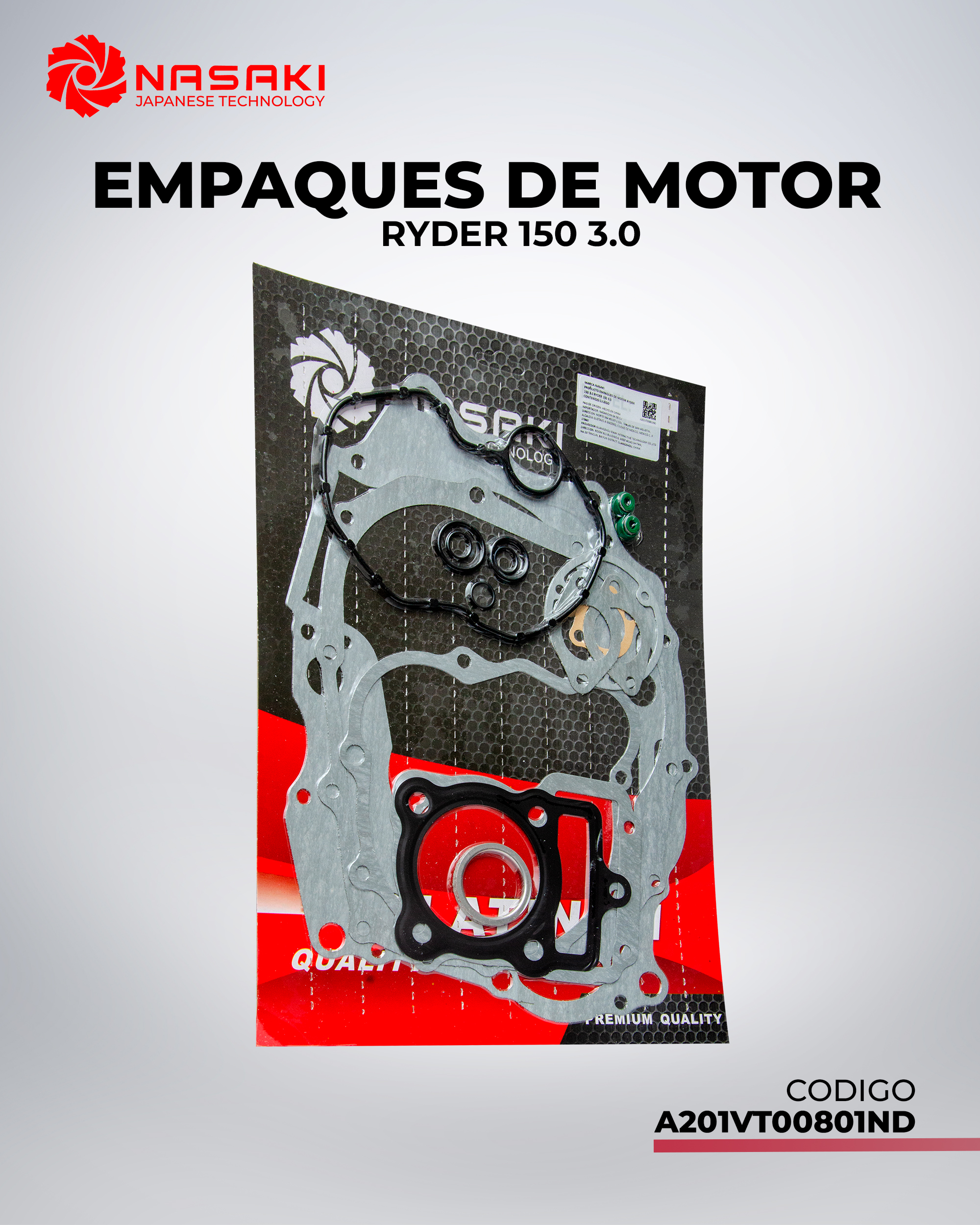 JUNTAS EMPAQUES DE MOTOR RYDER 150 3.0