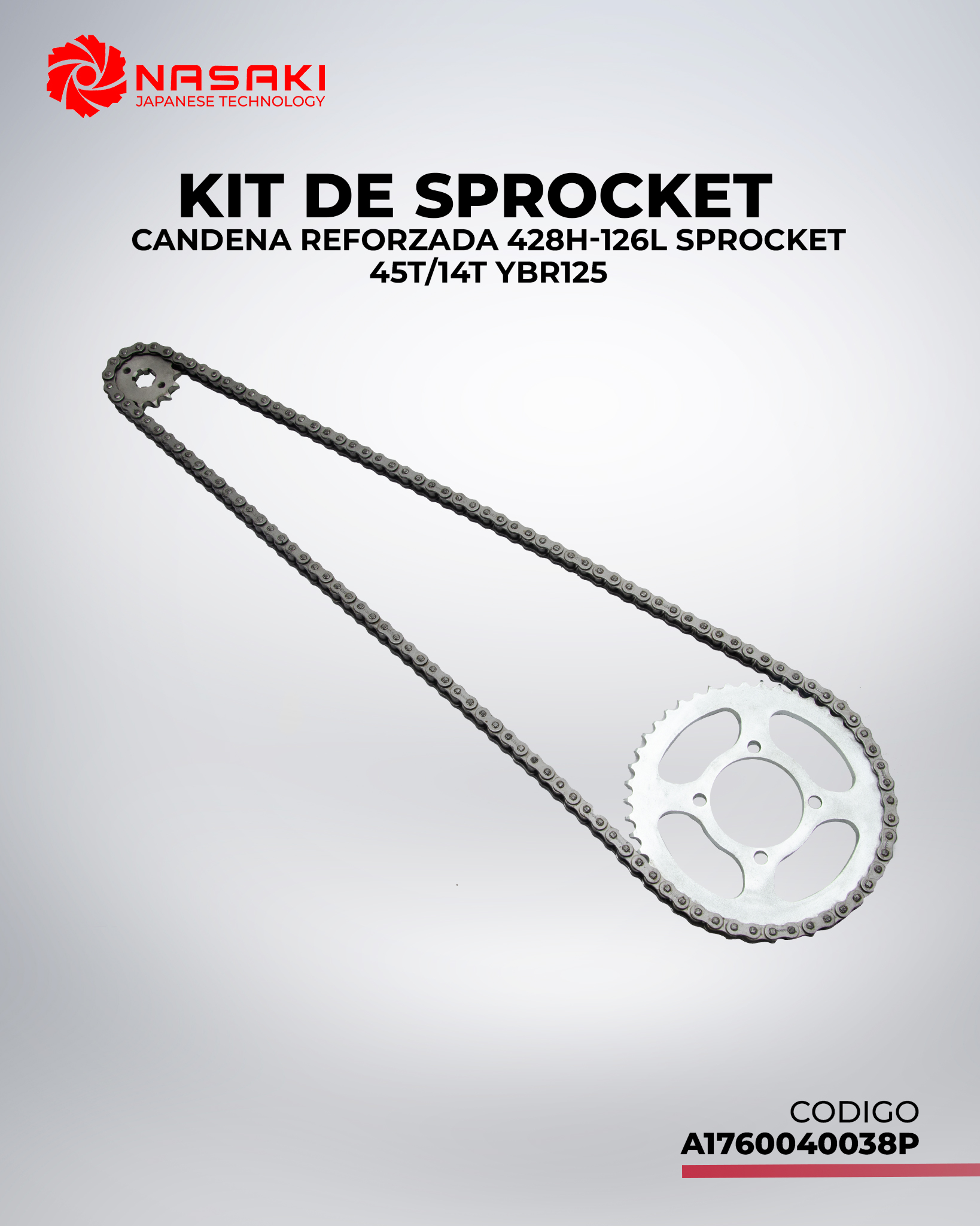 KIT DE SPROCKET CANDENA REFORZADA 428H-126L SPROCKET 45T/14T YBR125