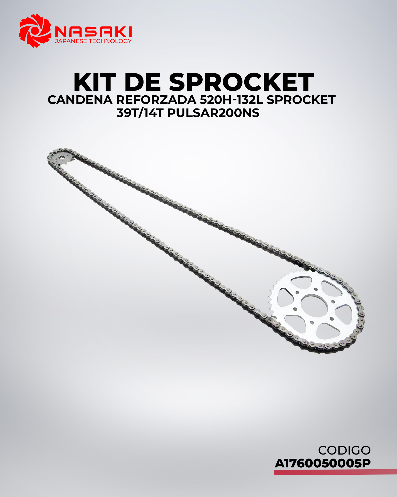 KIT DE SPROCKET CANDENA REFORZADA 520H-132L SPROCKET 39T/14T PULSAR200NS