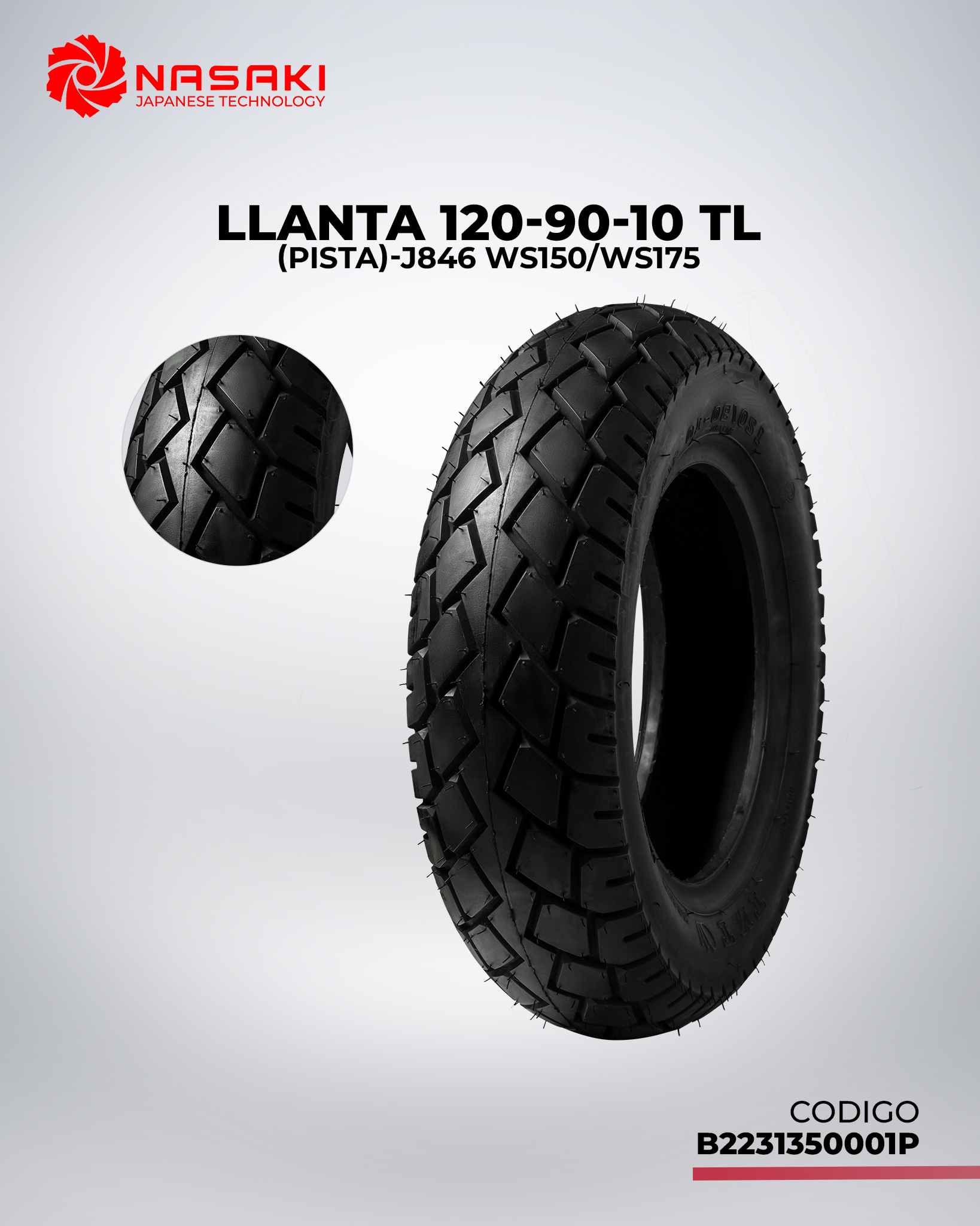 LLANTA 120-90-10 TL(PISTA)-J846