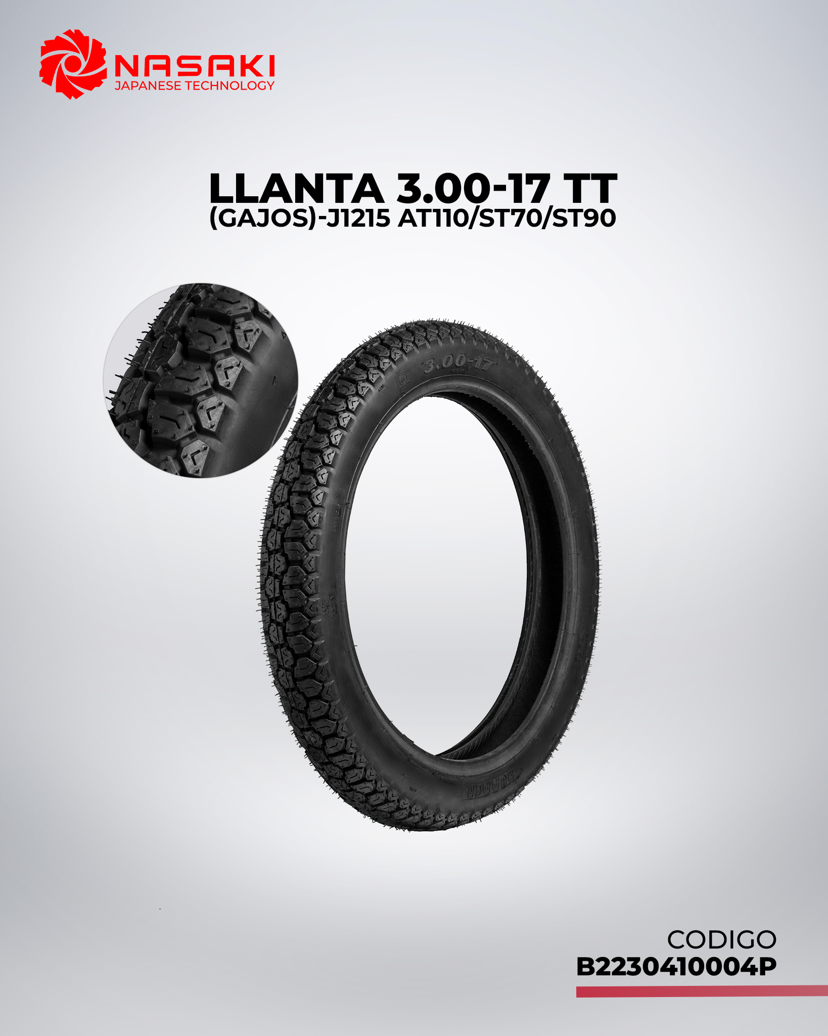 LLANTA 3.00-17 TT(GAJOS)-J1215