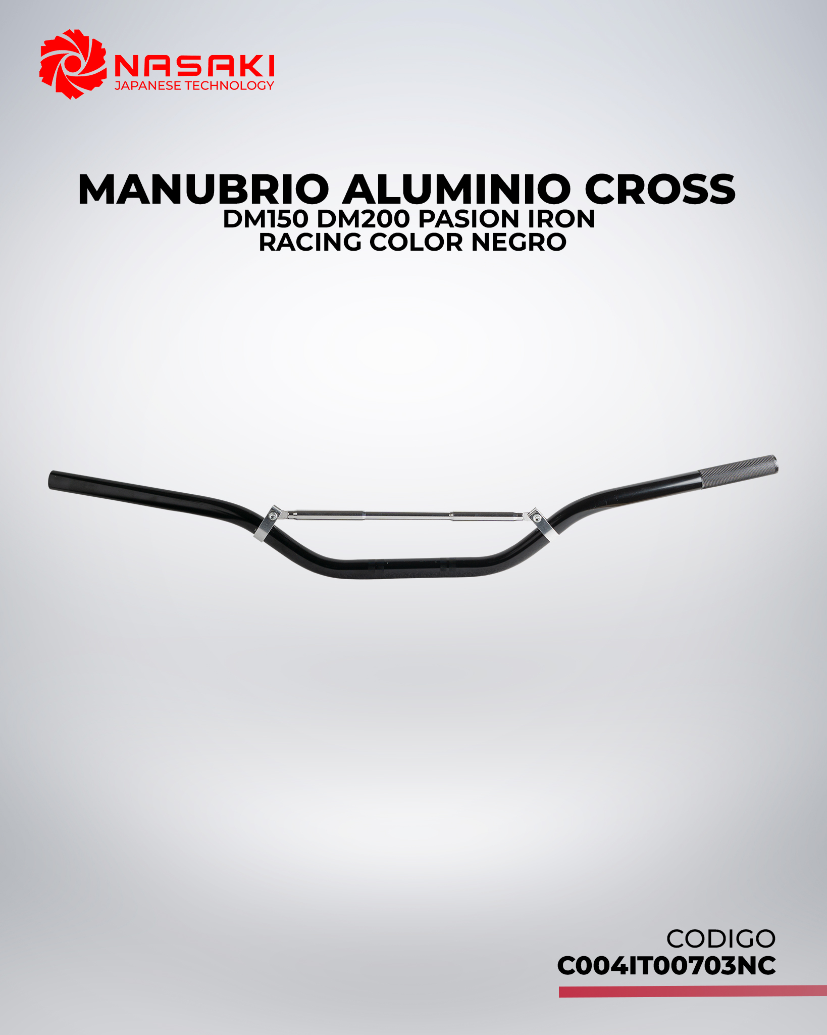 MANUBRIO ALUMINIO CROSS DM150 DM200 PASION IRON RANCING COLOR NEGRO