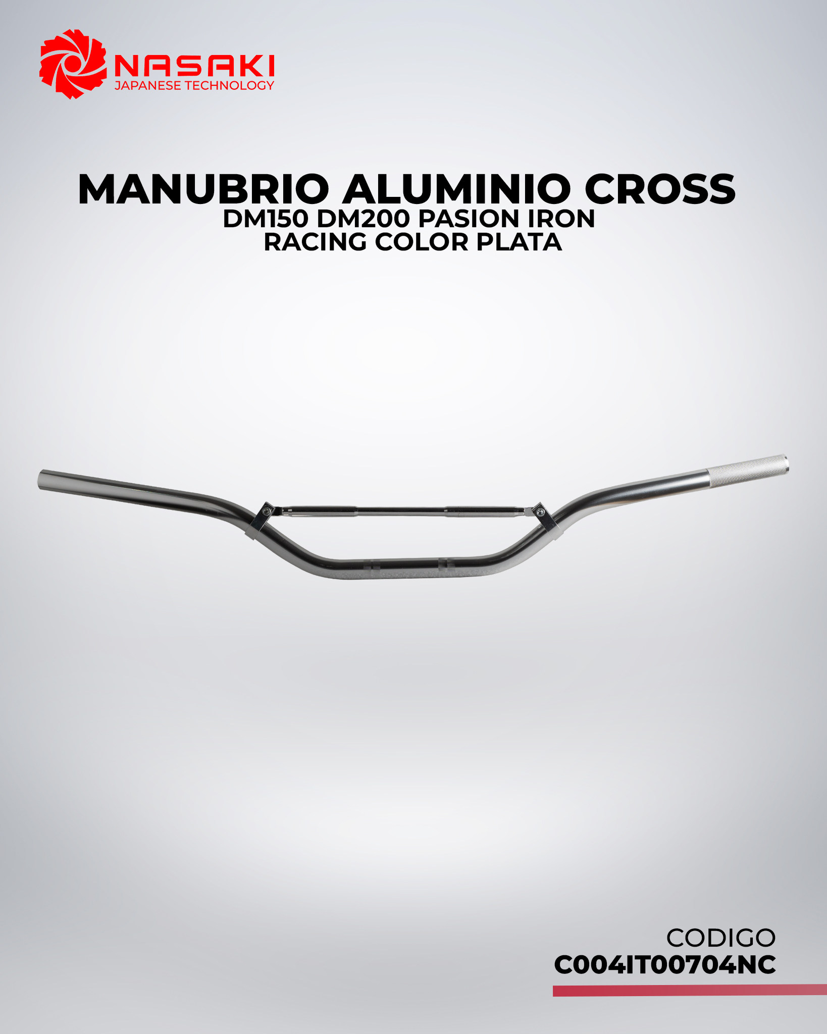 MANUBRIO ALUMINIO CROSS DM150 DM200 PASION IRON RANCING COLOR PLATA