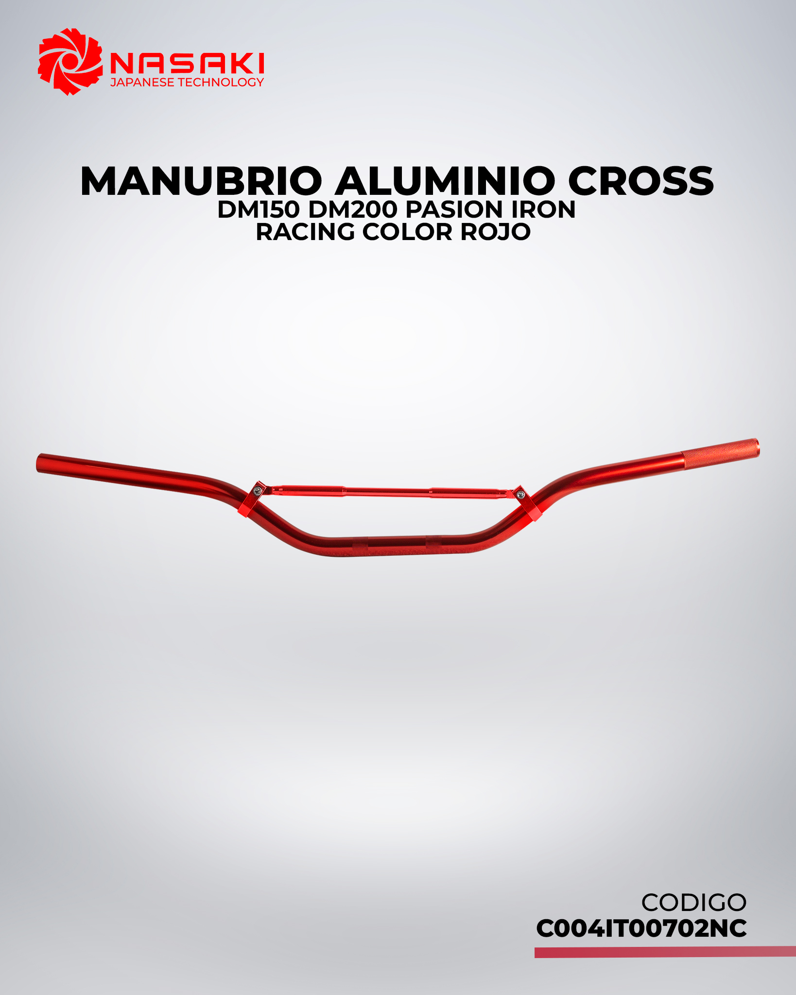 MANUBRIO ALUMINIO CROSS DM150 DM200 PASION IRON RANCING COLOR ROJO