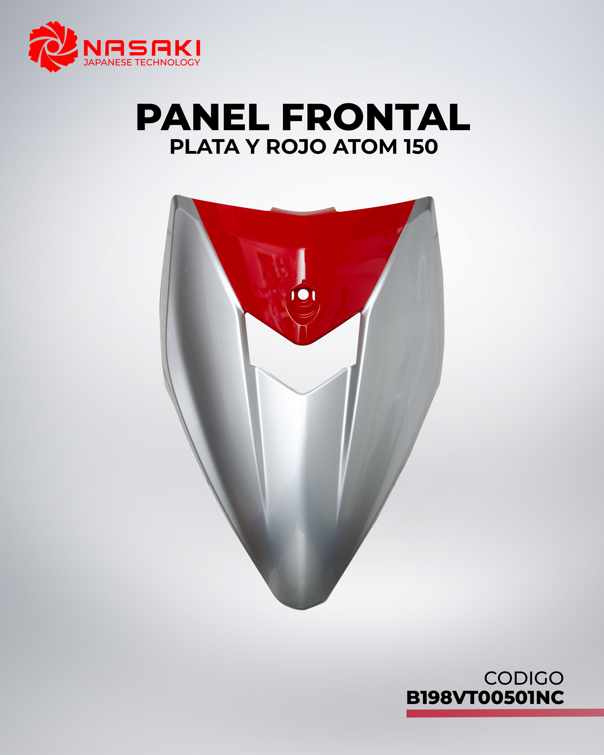 PANEL FRONTAL PLATA Y ROJO ATOM 150