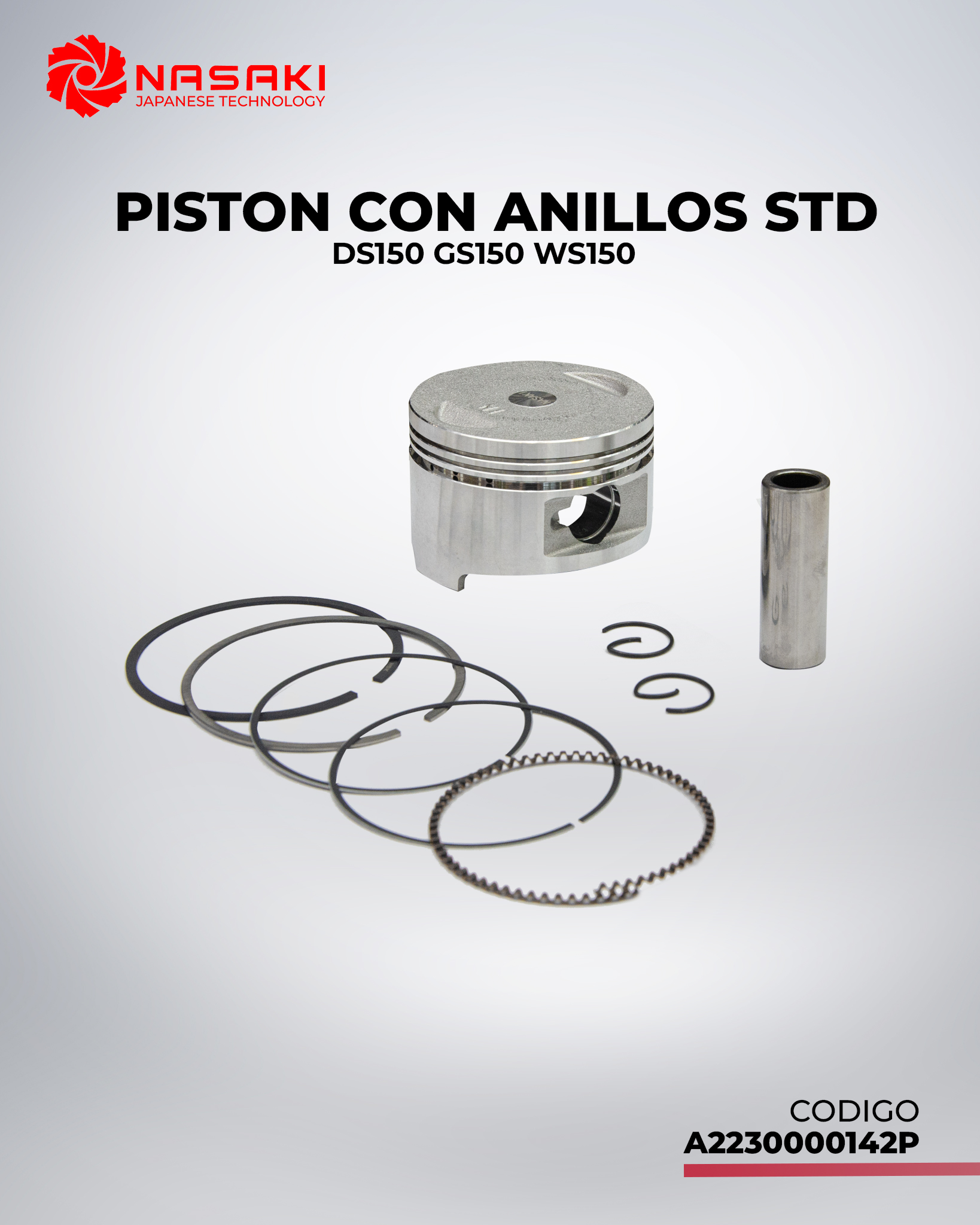 PISTON CON ANILLOS STD DS150 GS150 WS150