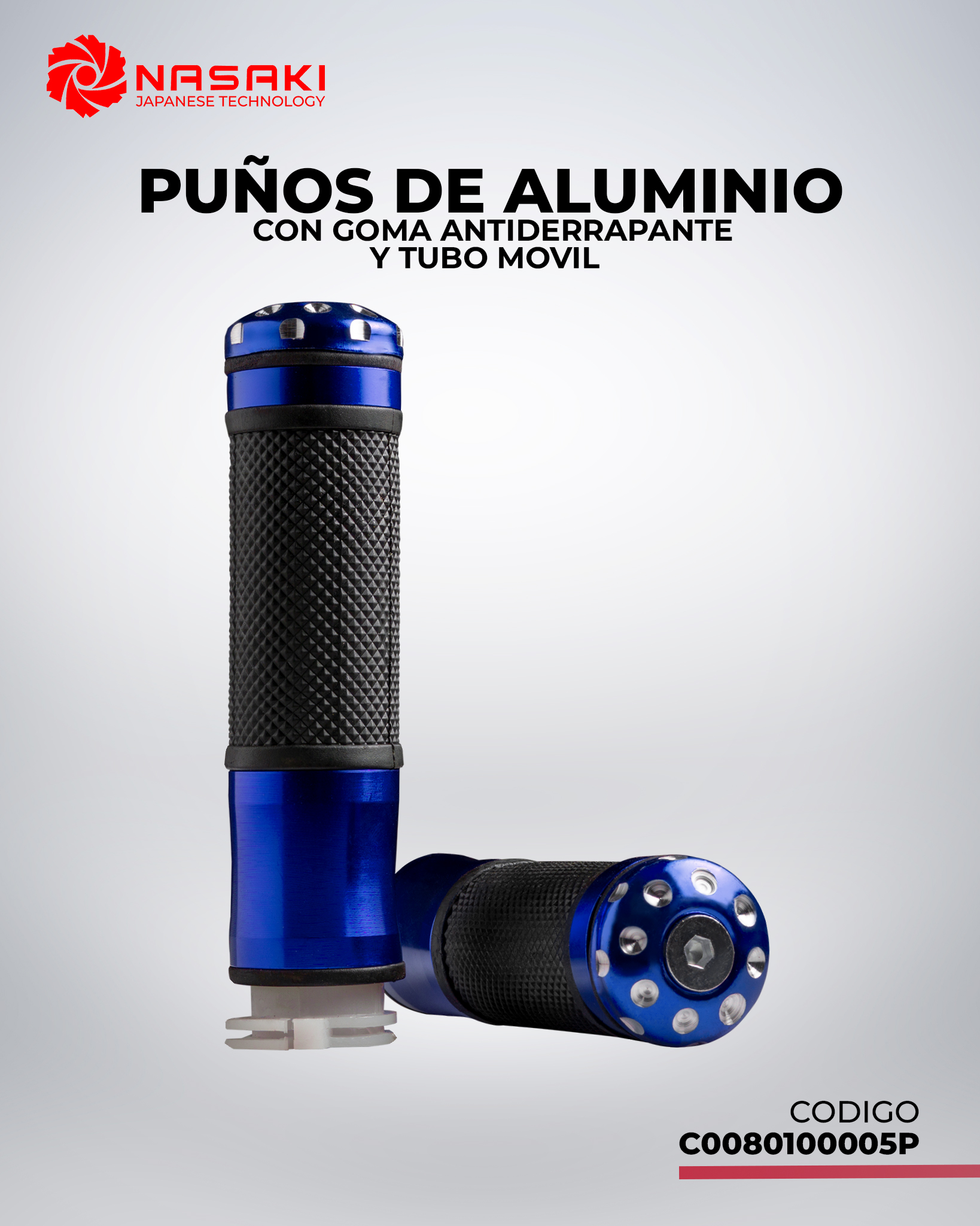 PUÑOS ALUMINIO AZUL CON GOMA ANTIDE RRAPANTE CON PUNTA ALUMINIO CON TUBO MOVIL