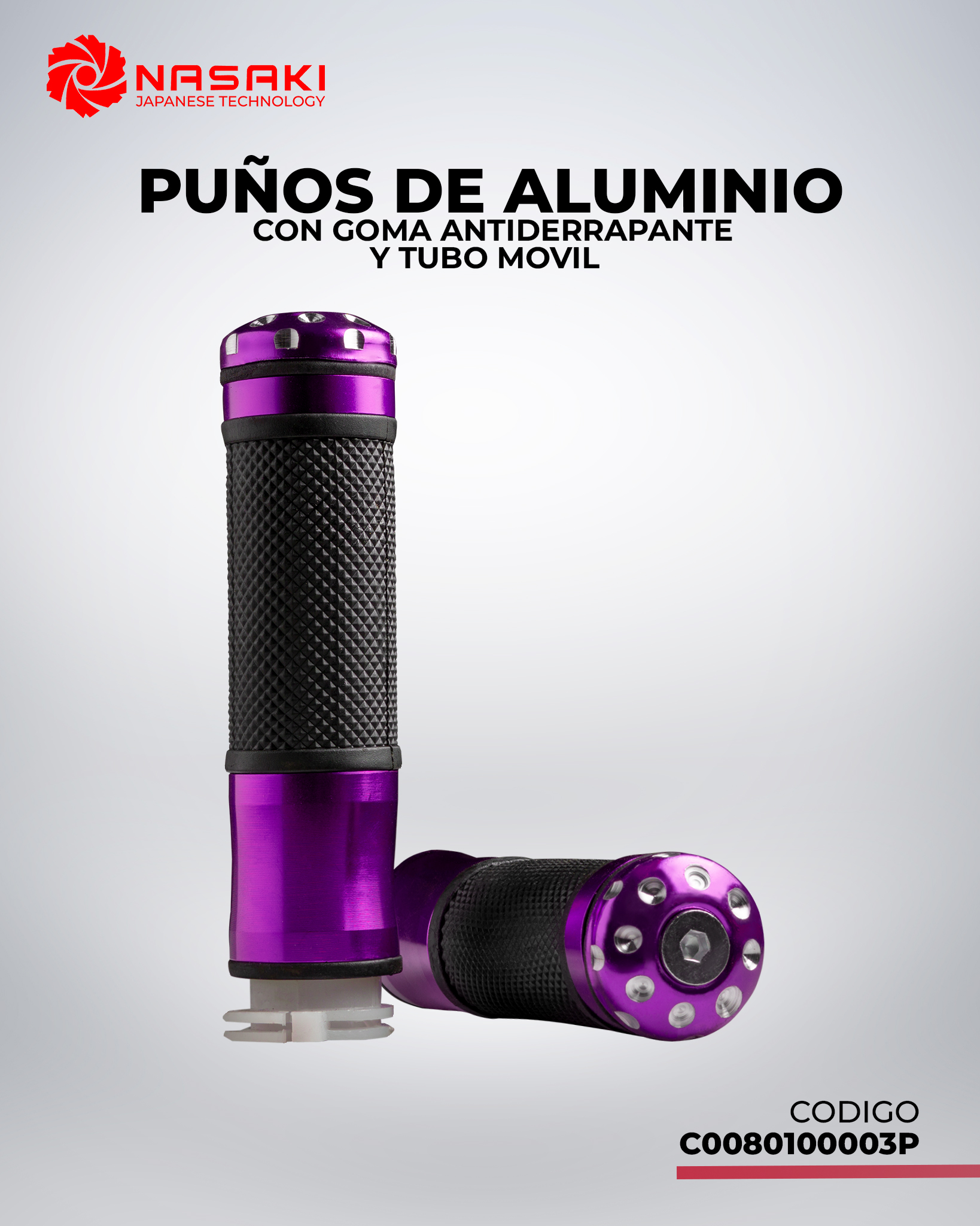 PUÑOS ALUMINIO MORADO CON GOMA ANTIDE RRAPANTE CON PUNTA ALUMINIO CON TUBO MOVIL
