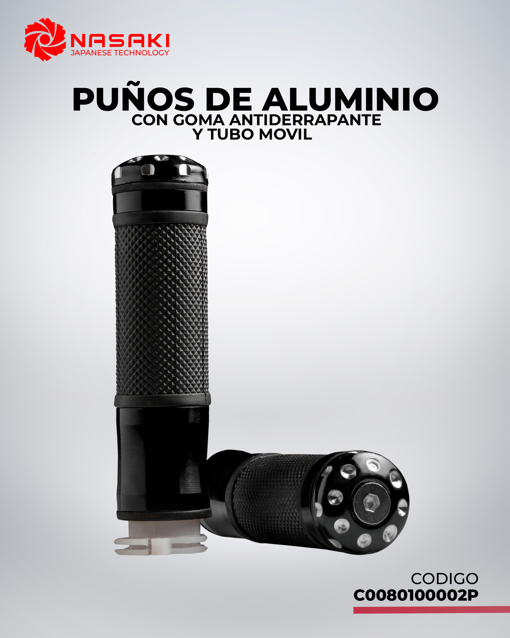 PUÑOS ALUMINIO NEGRO CON GOMA ANTIDE RRAPANTE CON PUNTA ALUMINIO CON TUBO MOVIL