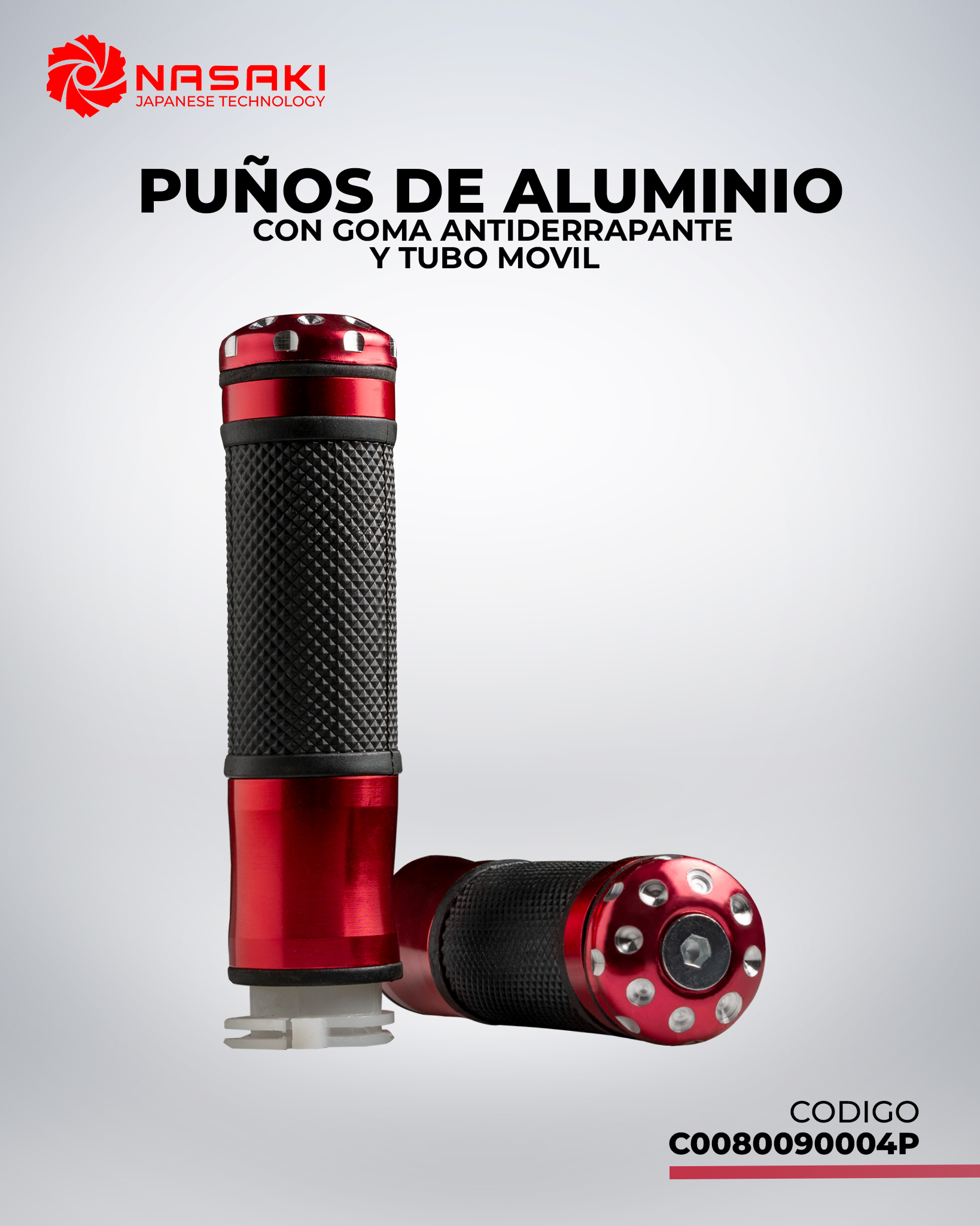 PUÑOS ALUMINIO ROJO CON GOMA ANTIDE RRAPANTE CON PUNTA ALUMINIO CON TUBO MOVIL