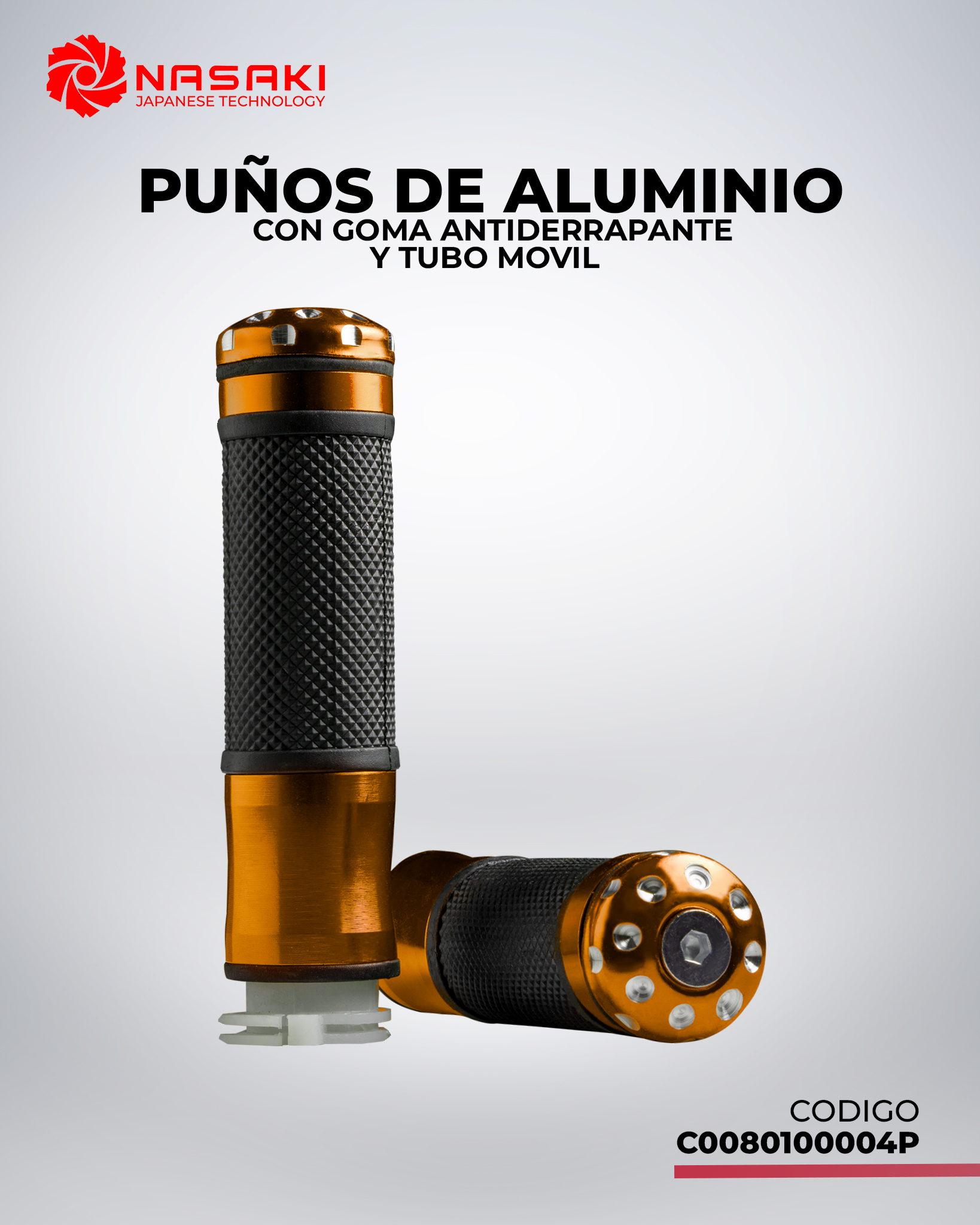 PUÑOS ALUMINIO DORADO CON GOMA ANTIDE RRAPANTE CON PUNTA ALUMINIO CON TUBO MOVIL