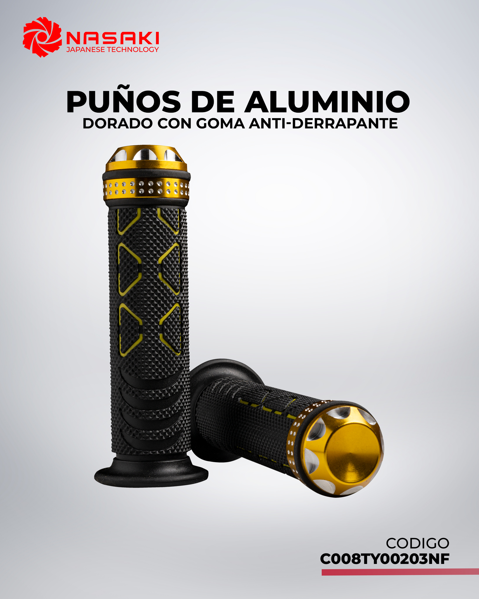 PUÑOS ALUMINIO DORADO CON GOMA ANTIDE RRAPANTE CON PUNTA ALUMINIO SIN TUBO MOVIL