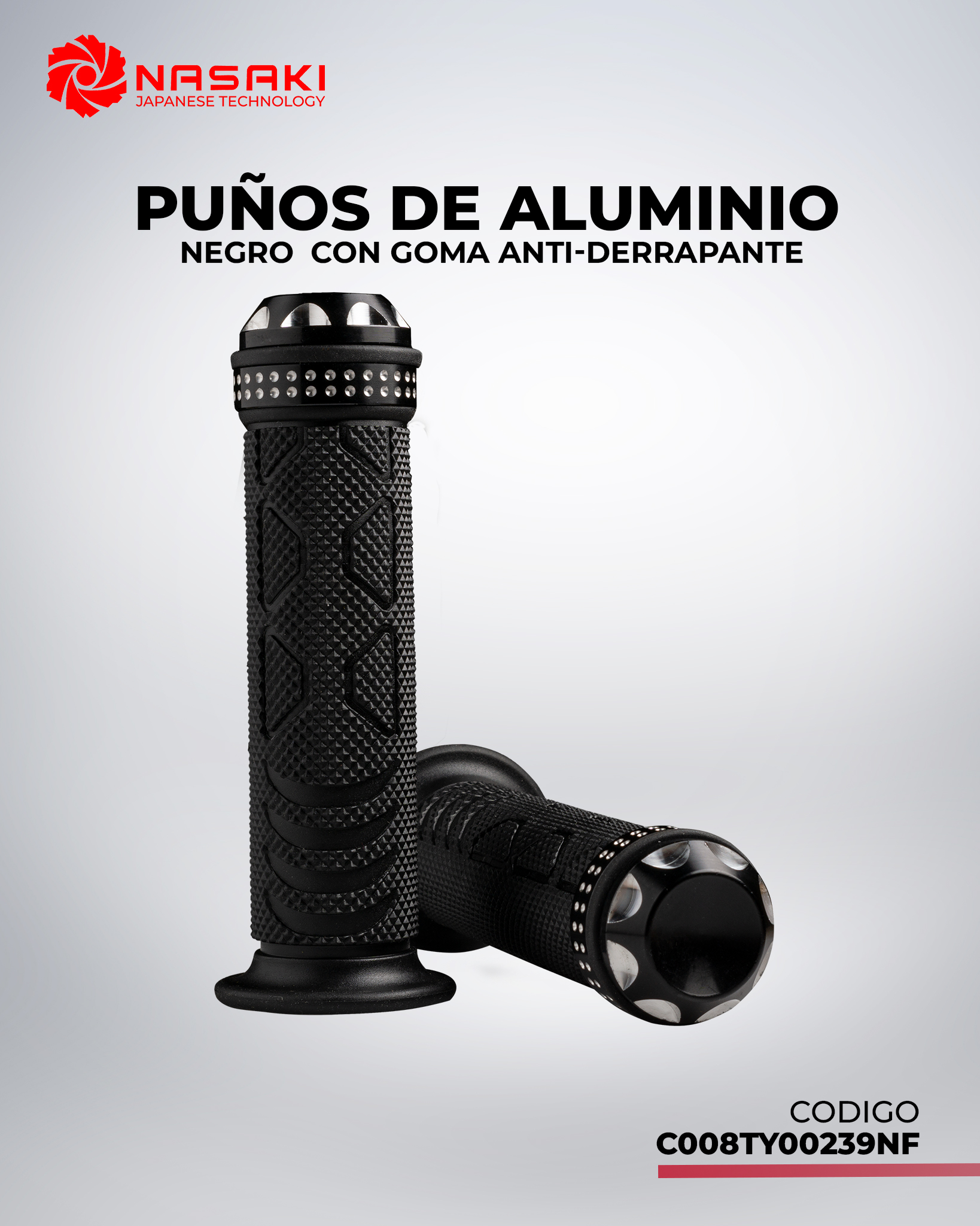 PUÑOS ALUMINIO NEGRO CON GOMA ANTIDE RRAPANTE CON PUNTA ALUMINIO SIN TUBO MOVIL