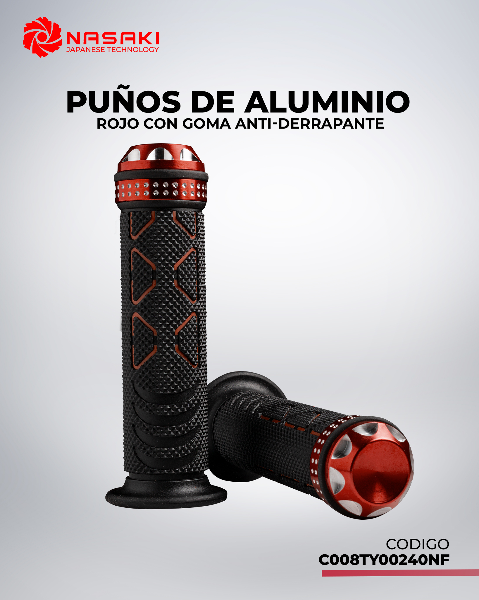 PUÑOS ALUMINIO ROJO CON GOMA ANTIDE RRAPANTE CON PUNTA ALUMINIO SIN TUBO MOVIL
