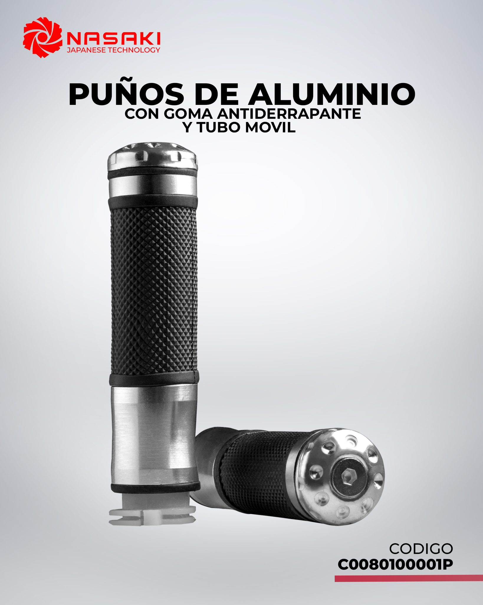 PUÑOS ALUMINIO VERDE CON GOMA ANTIDE RRAPANTE CON PUNTA ALUMINIO CON TUBO MOVIL