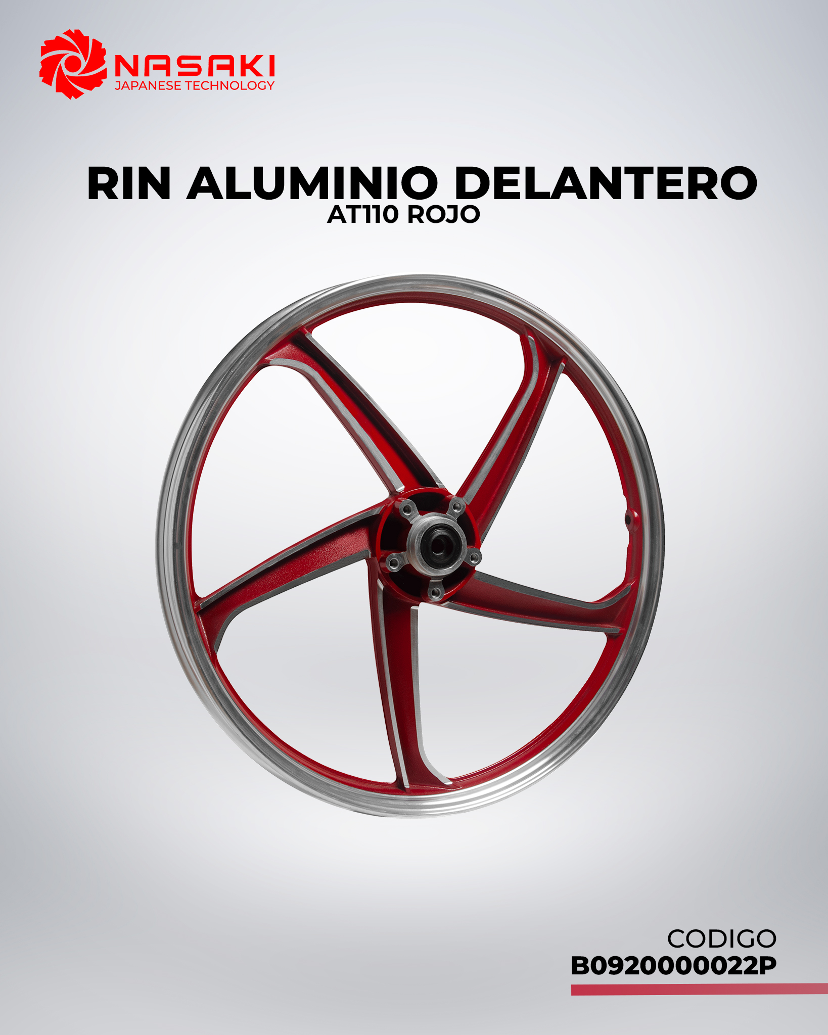 RIN ALUMINIO DELANTERO ROJO AT110