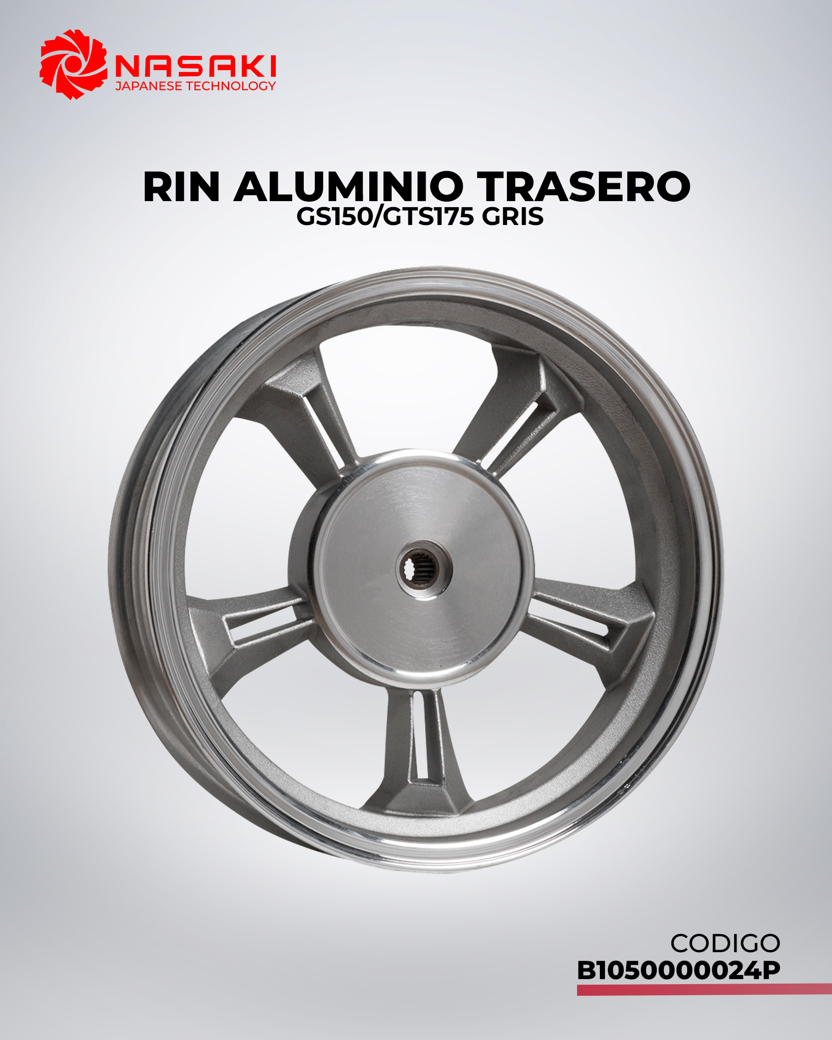 RIN ALUMINIO TRASERO GRIS GS150/GTS175