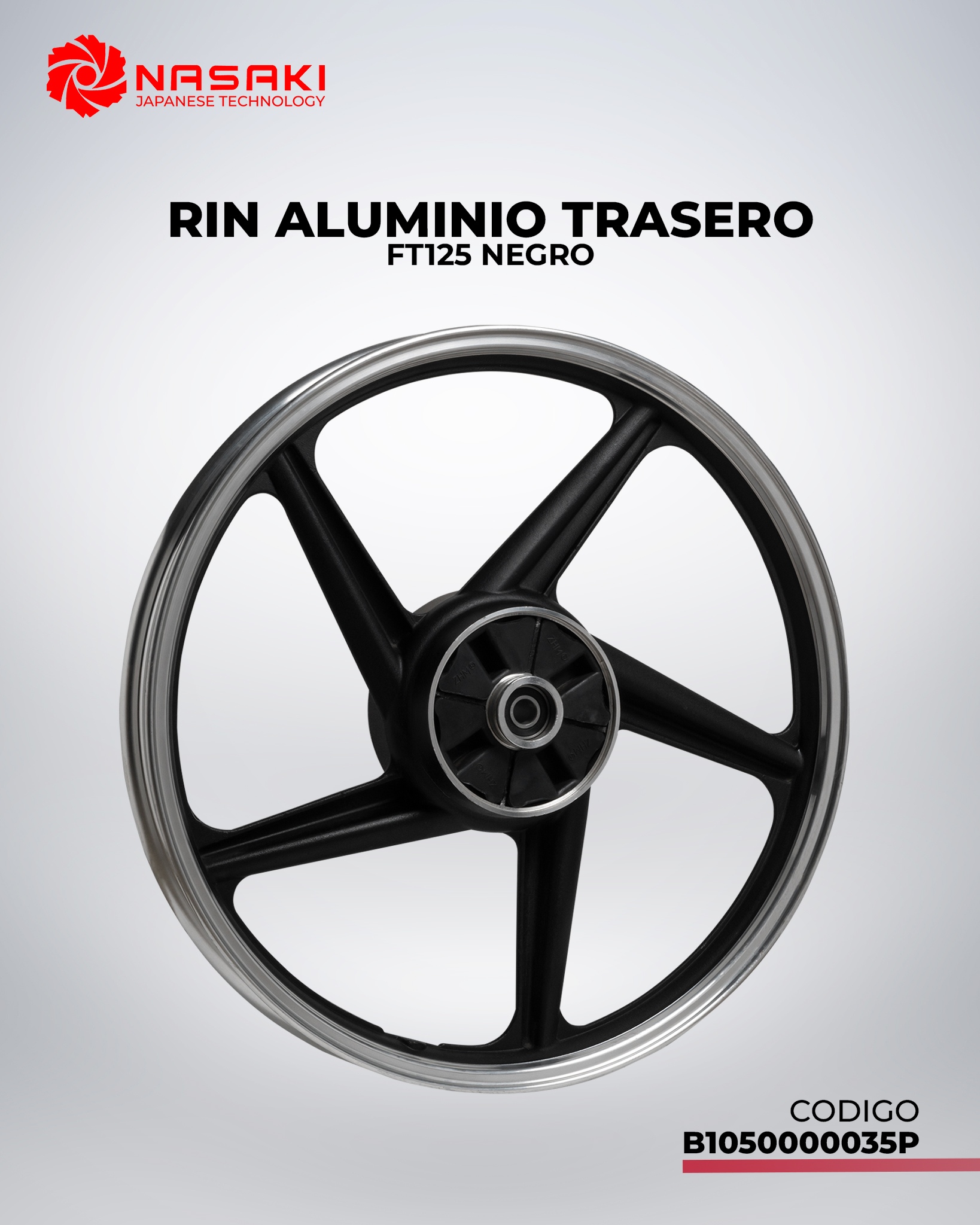 RIN ALUMINIO TRASERO NEGRO FT125