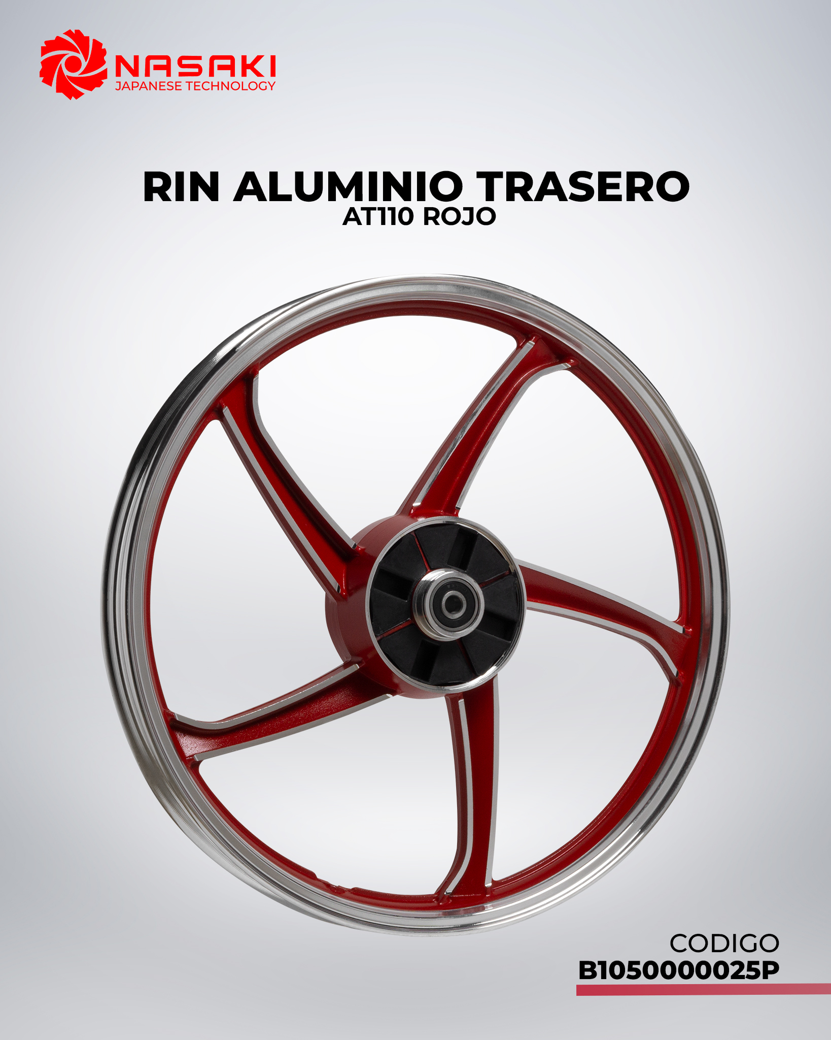 RIN ALUMINIO TRASERO ROJO AT110
