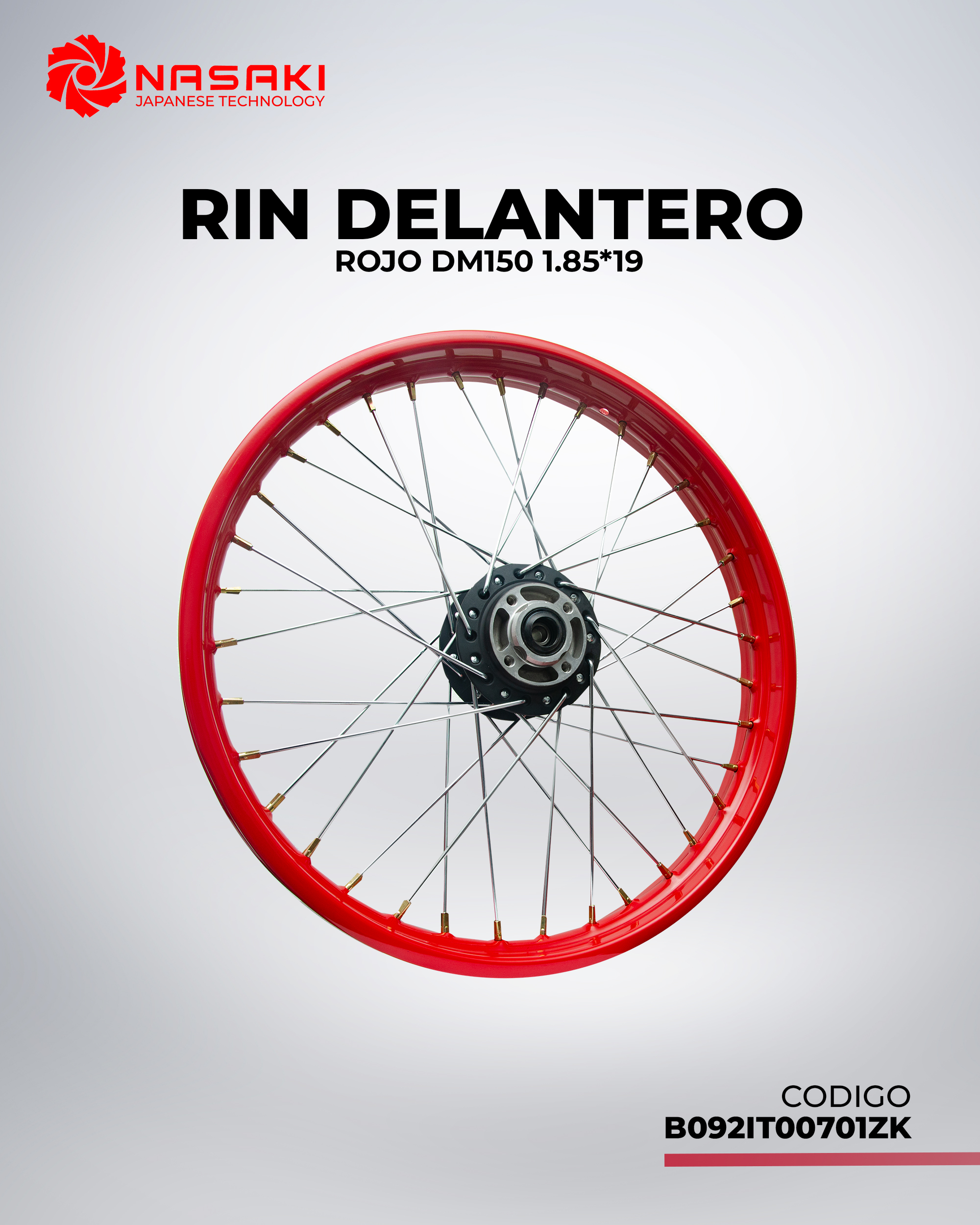RIN DELANTERO ROJO DM150 1.85*19