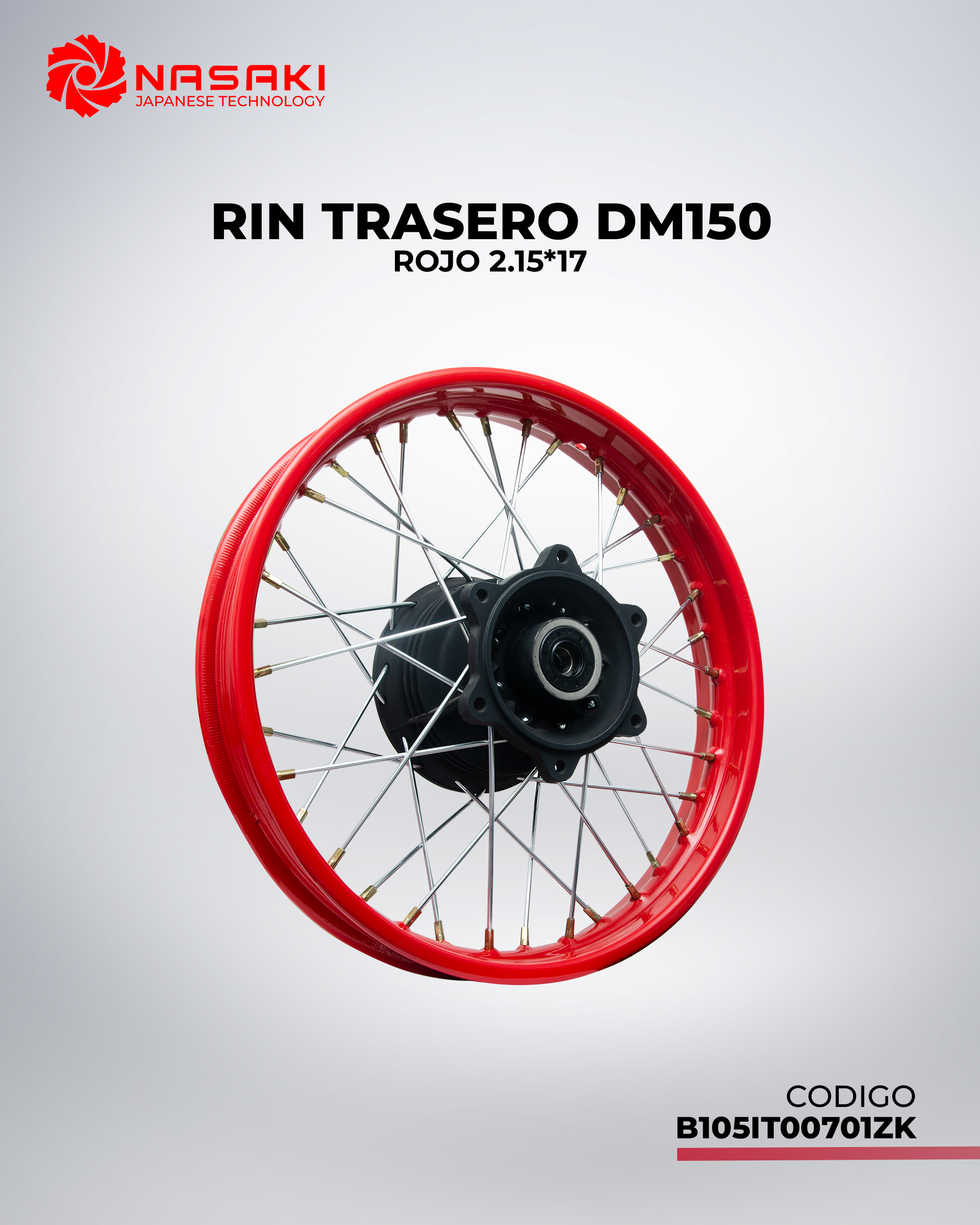 RIN TRASERO ROJO DM150 2.15*17