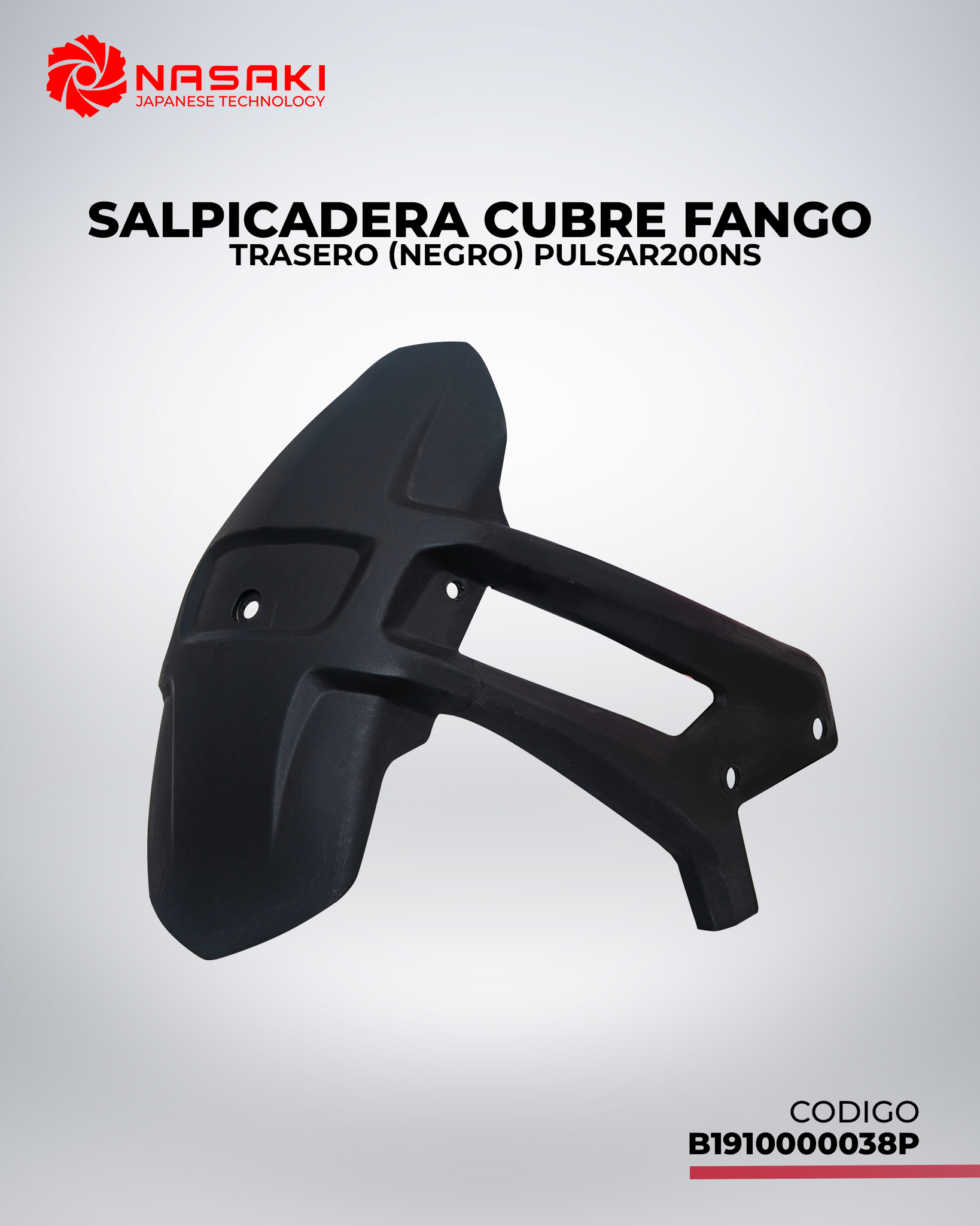 SALPICADERA CUBRE FANGO TRASERO NEGRO PULSAR200NS