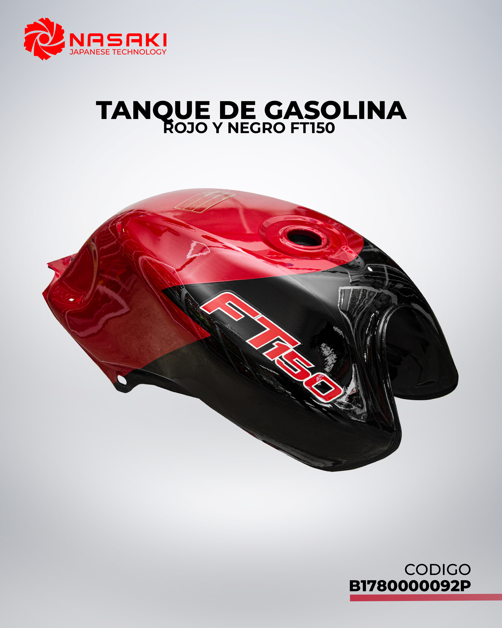 TANQUE DE GASOLINA ROJO Y NEGRO FT150