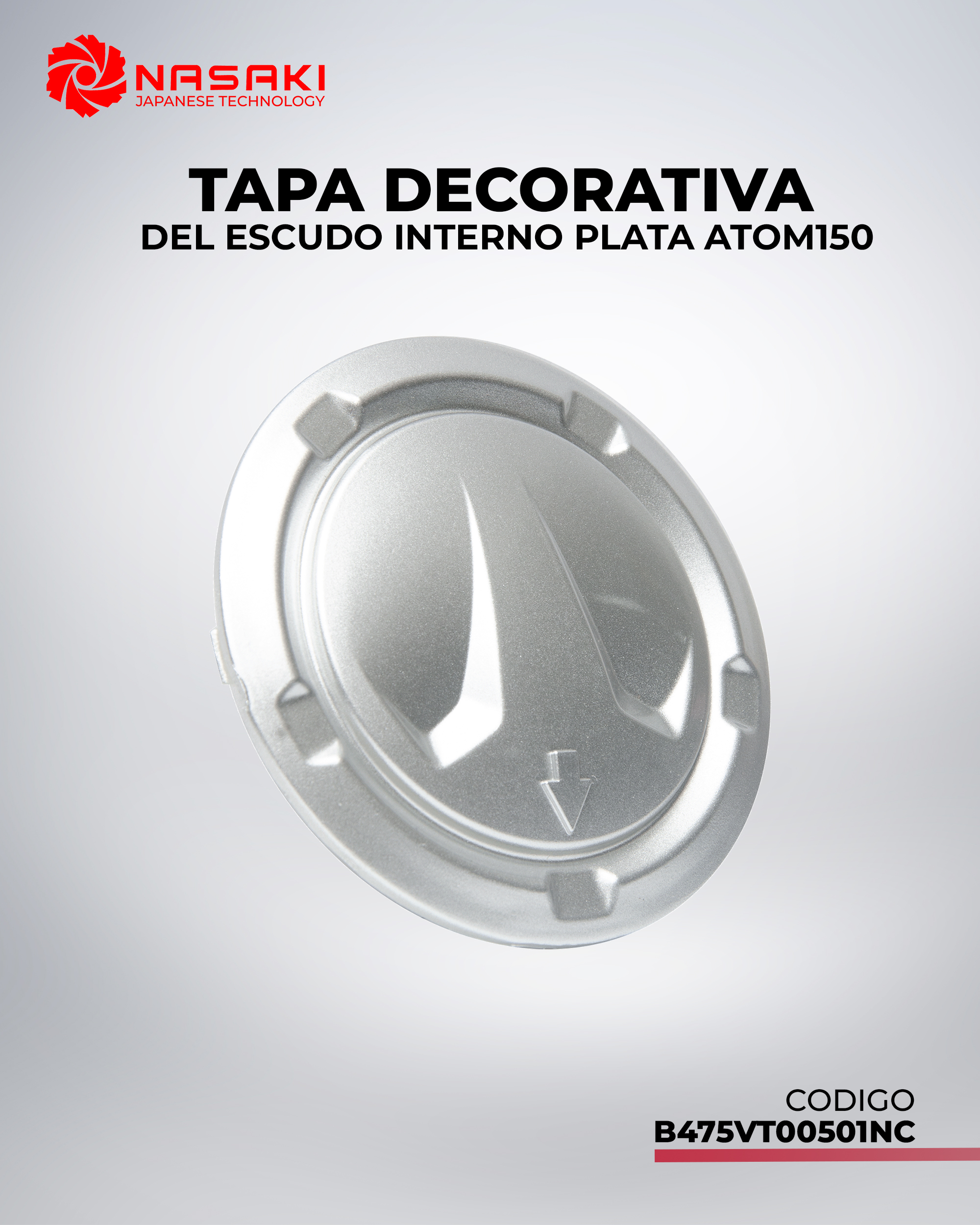 TAPA DECORATIVA DEL ESCUDO INTERNO PLATA ATOM150