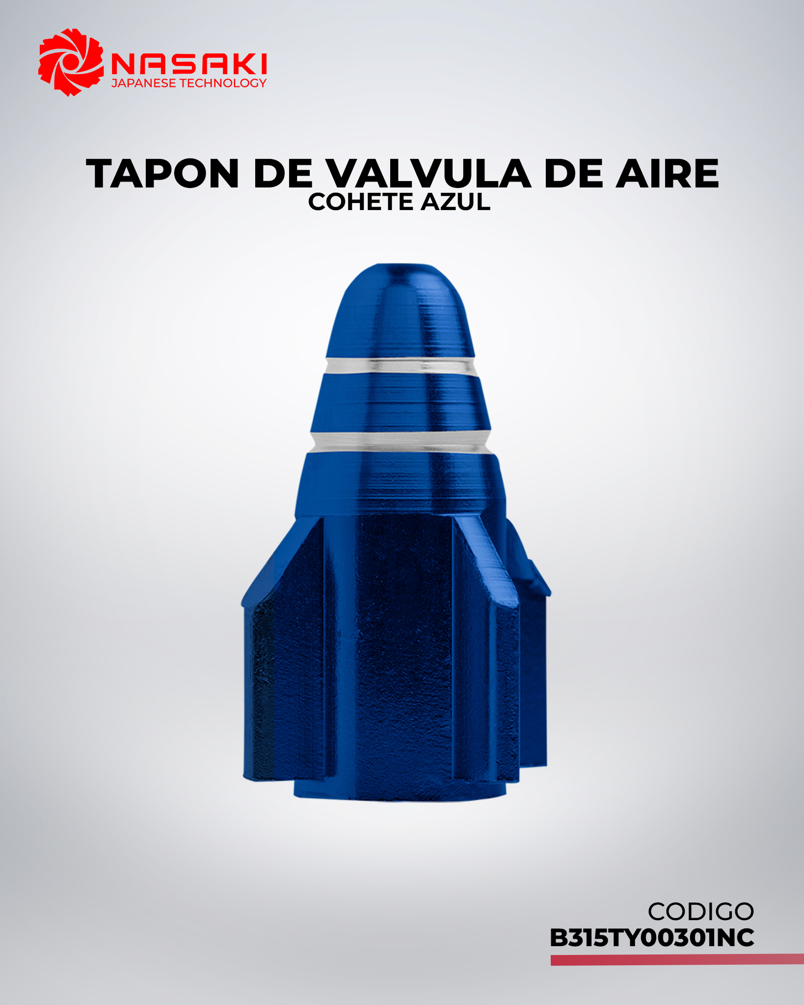TAPON DE VALVULA DE AIRE ALUMINIO COHETE AZUL