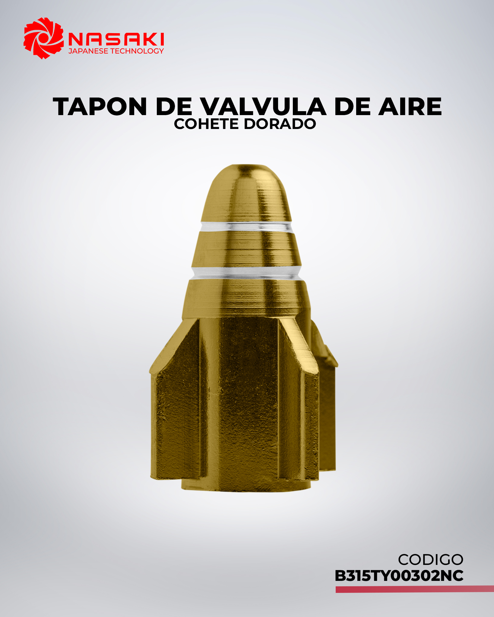 TAPON DE VALVULA DE AIRE ALUMINIO COHETE DORADO