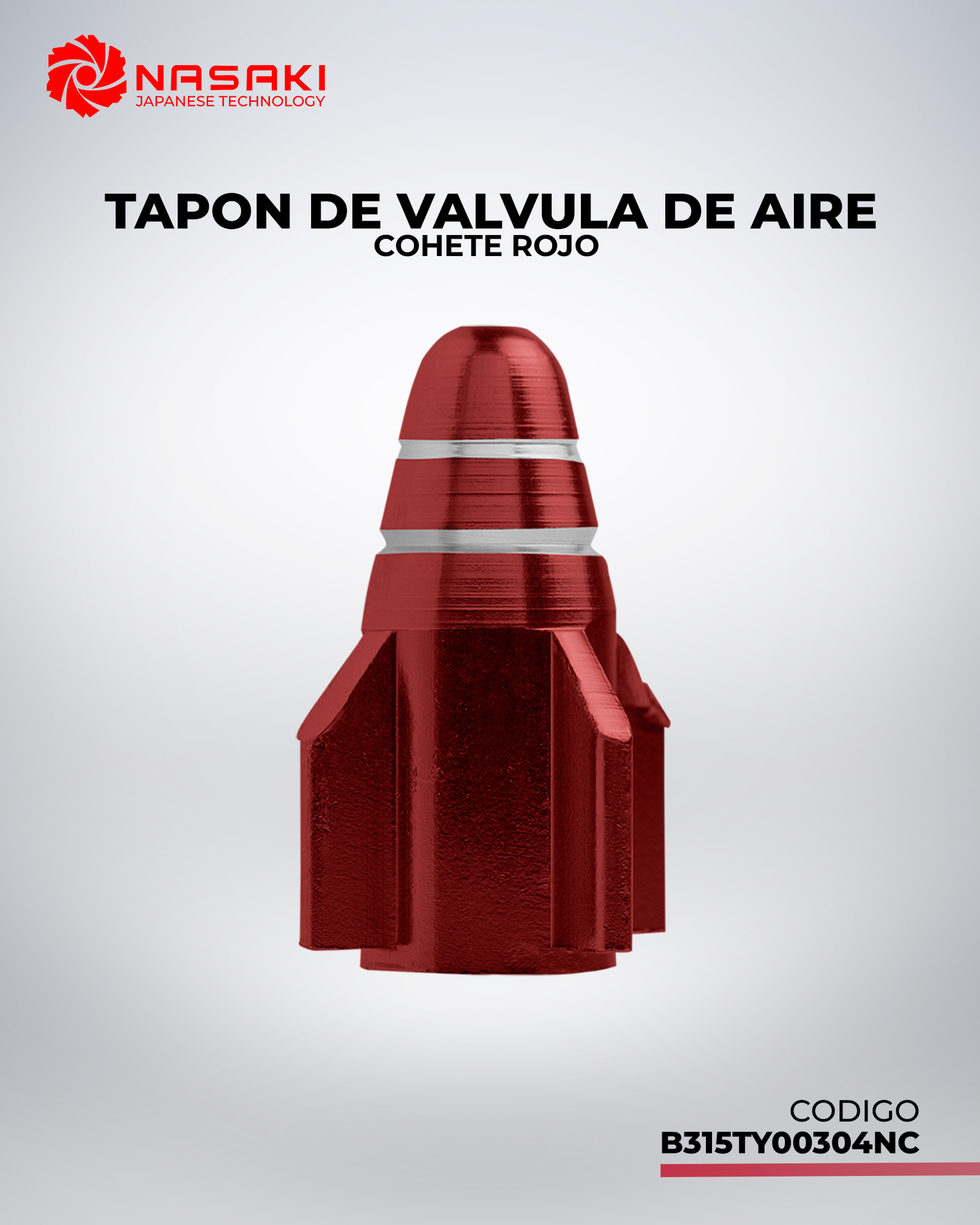 TAPON DE VALVULA DE AIRE ALUMINIO COHETE ROJO