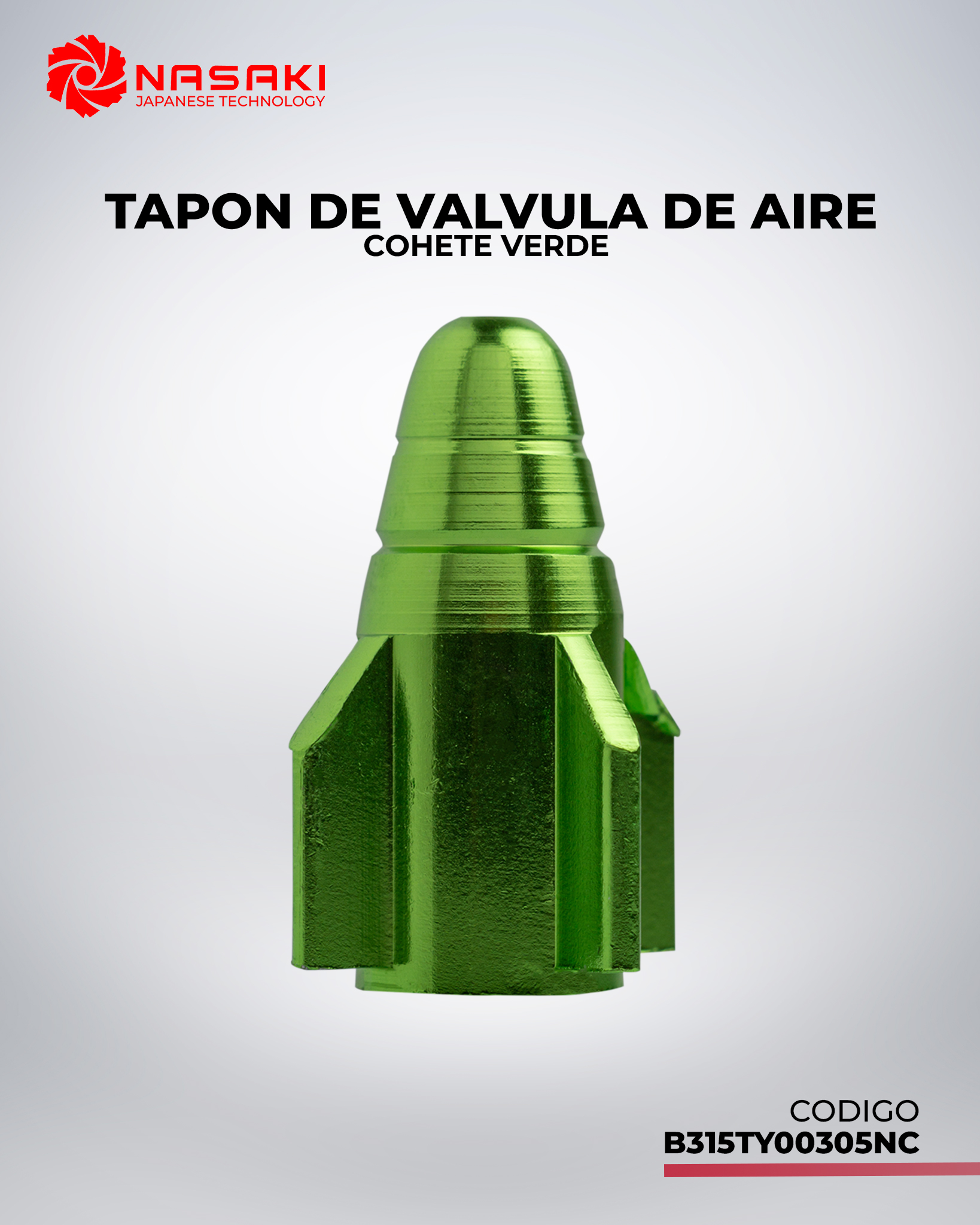 TAPON DE VALVULA DE AIRE ALUMINIO COHETE VERDE